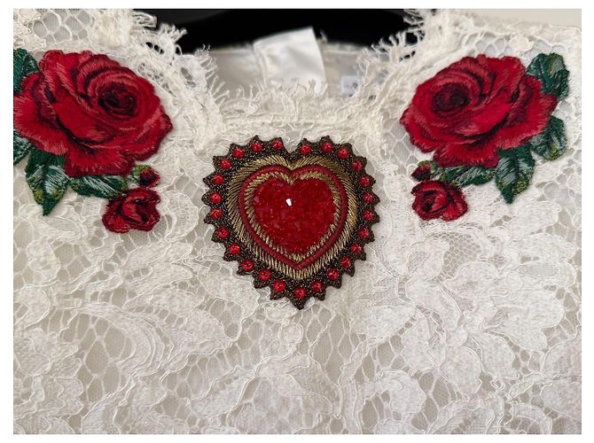Dolce & Gabbana Robe en dentelle blanche brodée roses Rouge - vue 3