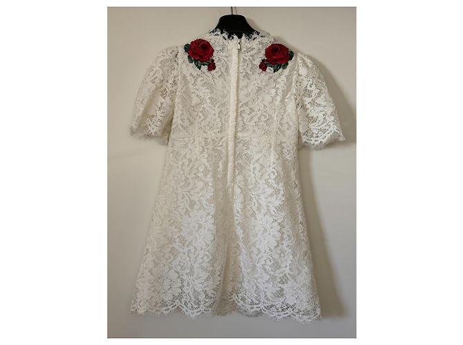 Dolce & Gabbana Robe en dentelle blanche brodée roses Rouge - vue 4