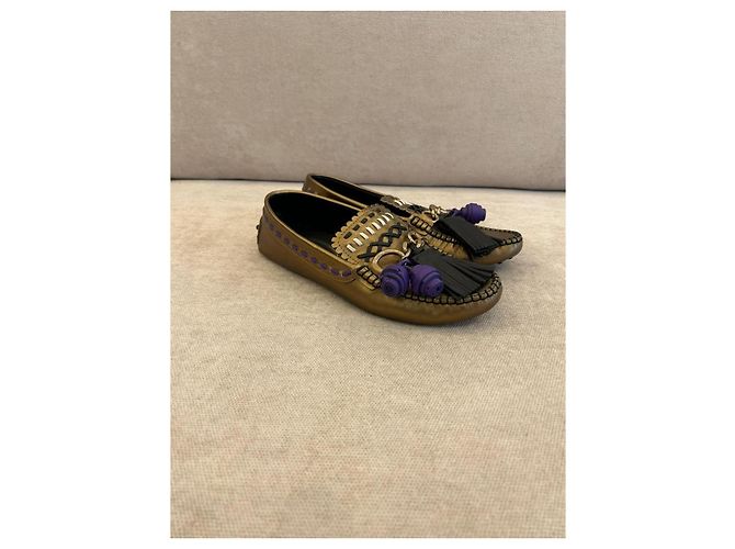 Mocassini Tod's Gommino in pelle dorata metallizzata D'oro - vista 4