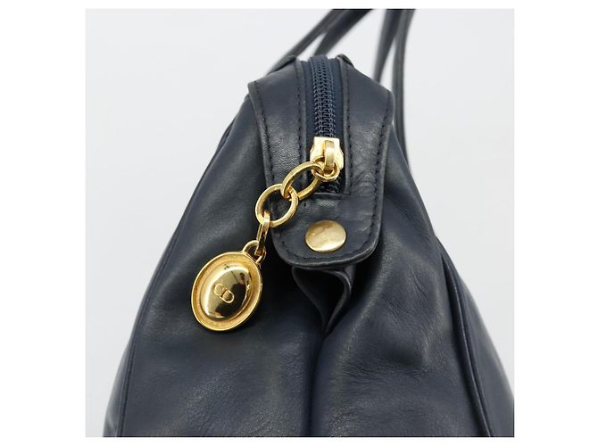Borsa Christian Dior in pelle blu navy e oro Auth ka4387A D'oro - vista 10