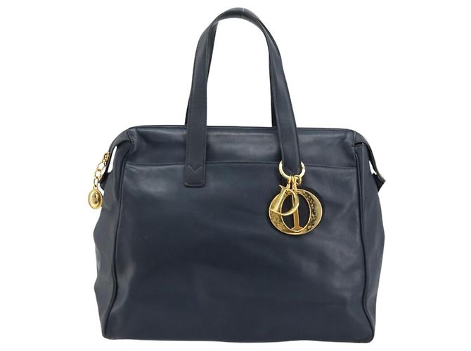 Borsa Christian Dior in pelle blu navy e oro Auth ka4387A D'oro - vista 13