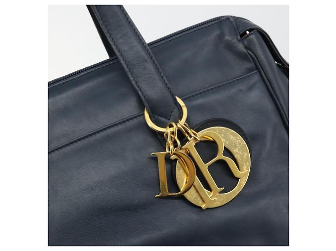 Borsa Christian Dior in pelle blu navy e oro Auth ka4387A D'oro - vista 17
