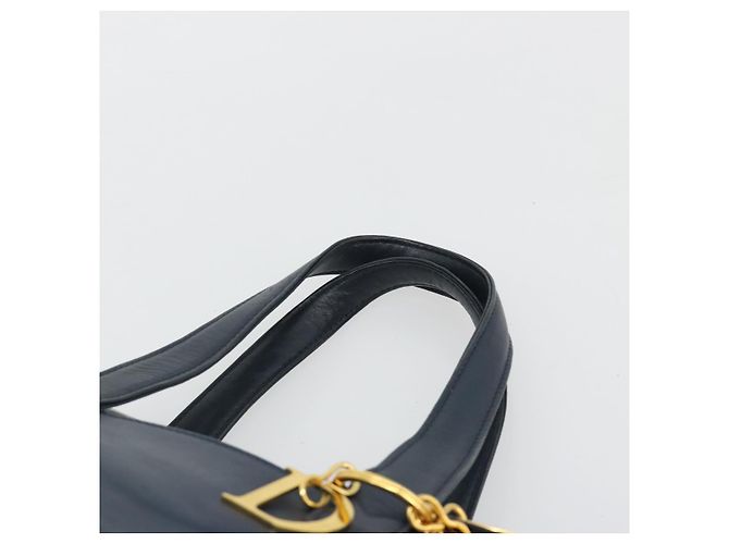 Borsa Christian Dior in pelle blu navy e oro Auth ka4387A D'oro - vista 8