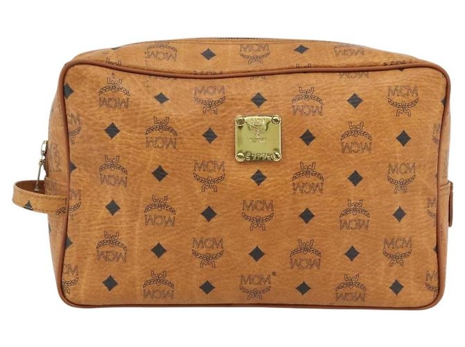 Clutch MCM Vicetos Logogram PVC Marrone Oro Auth BA12942 D'oro - vista 13