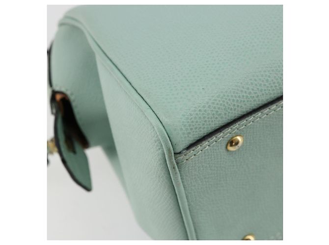 Céline Bolsa CELINE de couro 2way Azul claro Ouro Auth 180287A Dourado - vista 16