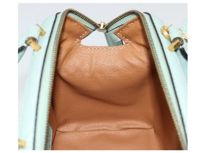 Céline Bolsa CELINE de couro 2way Azul claro Ouro Auth 180287A Dourado - vista 21
