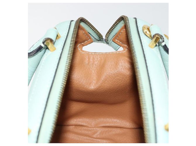 Céline Bolsa CELINE de couro 2way Azul claro Ouro Auth 180287A Dourado - vista 22