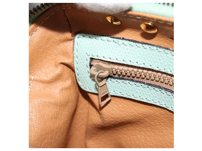 Céline Bolsa CELINE de couro 2way Azul claro Ouro Auth 180287A Dourado - vista 23