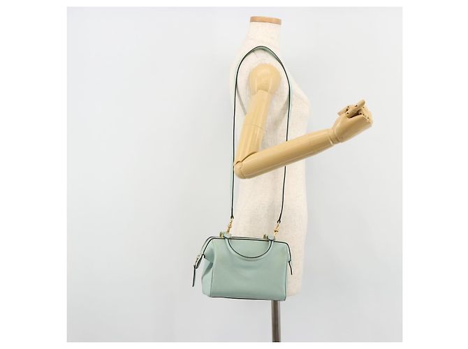 Céline Bolsa CELINE de couro 2way Azul claro Ouro Auth 180287A Dourado - vista 24