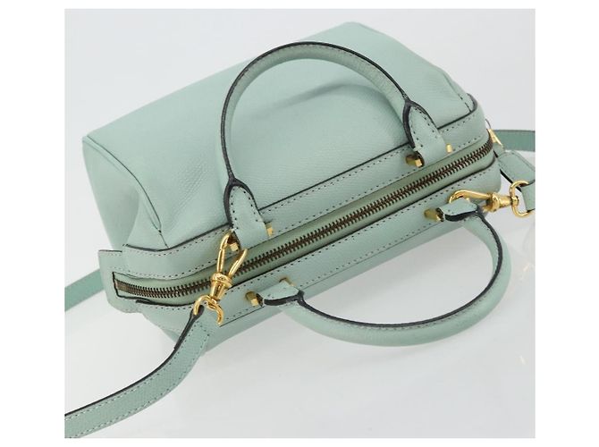Céline Bolsa CELINE de couro 2way Azul claro Ouro Auth 180287A Dourado - vista 6