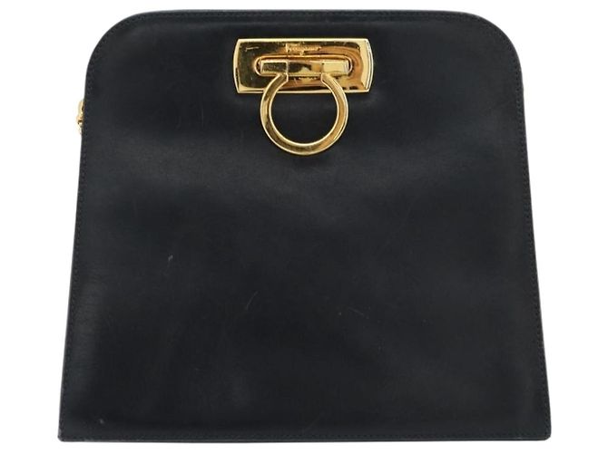 Borsa a tracolla Salvatore Ferragamo Gancini in catena di pelle blu navy e oro Auth 181133 D'oro - vista 13