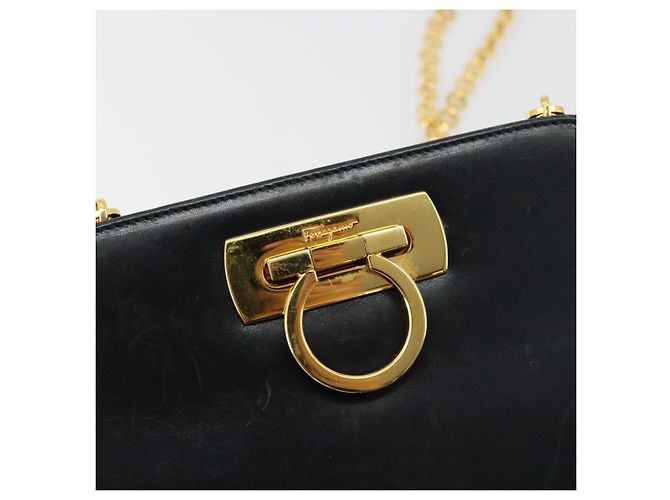 Borsa a tracolla Salvatore Ferragamo Gancini in catena di pelle blu navy e oro Auth 181133 D'oro - vista 17
