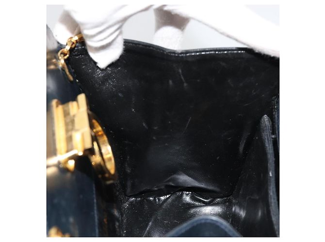 Borsa a tracolla Salvatore Ferragamo Gancini in catena di pelle blu navy e oro Auth 181133 D'oro - vista 18