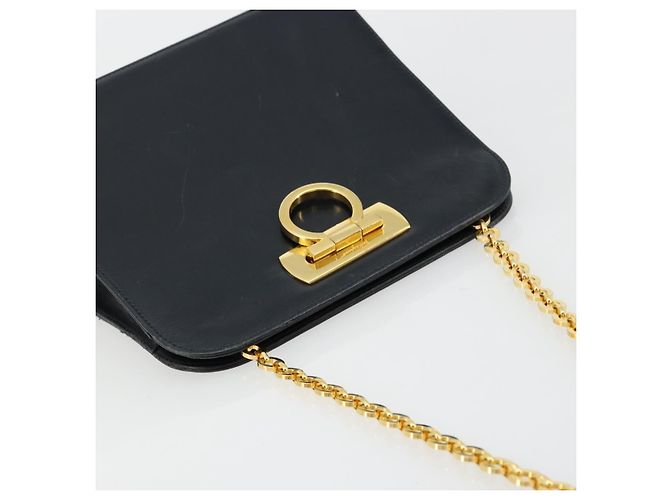Borsa a tracolla Salvatore Ferragamo Gancini in catena di pelle blu navy e oro Auth 181133 D'oro - vista 6