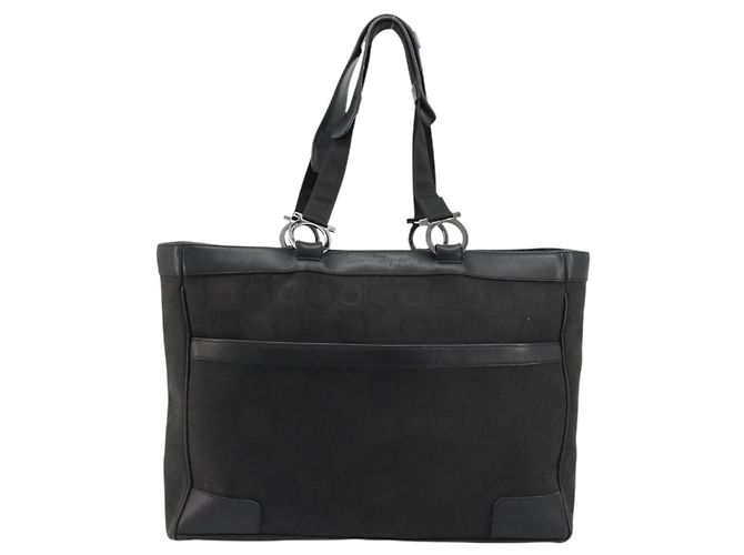 Salvatore Ferragamo Gancini Tote Bag Canvas Schwarz Silber Auth BA12884 - Ansicht 13