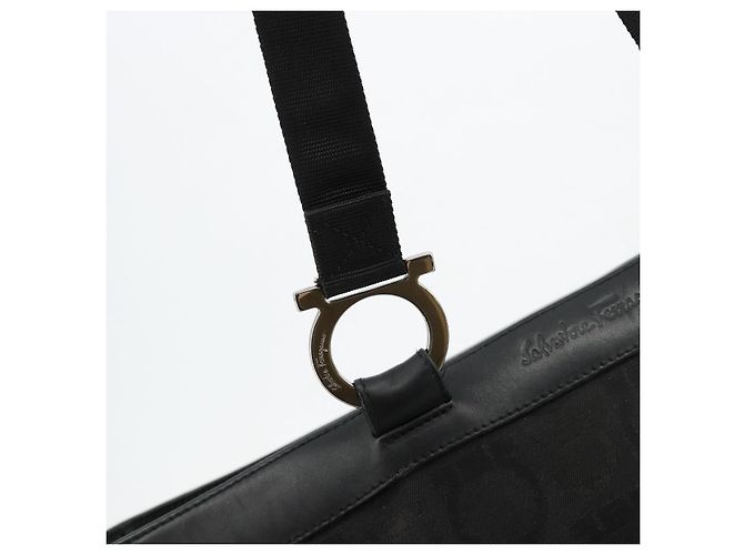 Salvatore Ferragamo Gancini Tote Bag Canvas Schwarz Silber Auth BA12884 - Ansicht 17