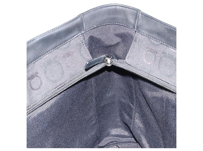 Salvatore Ferragamo Gancini Tote Bag Canvas Schwarz Silber Auth BA12884 - Ansicht 18