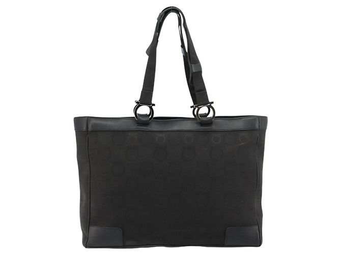 Salvatore Ferragamo Gancini Tote Bag Canvas Schwarz Silber Auth BA12884 - Ansicht 2