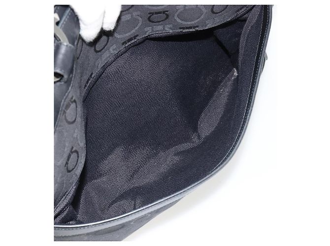 Salvatore Ferragamo Gancini Tote Bag Canvas Schwarz Silber Auth BA12884 - Ansicht 21