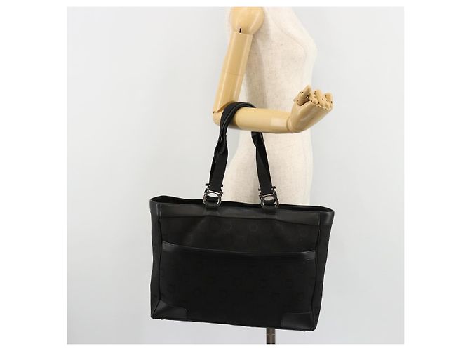 Salvatore Ferragamo Gancini Tote Bag Canvas Schwarz Silber Auth BA12884 - Ansicht 22