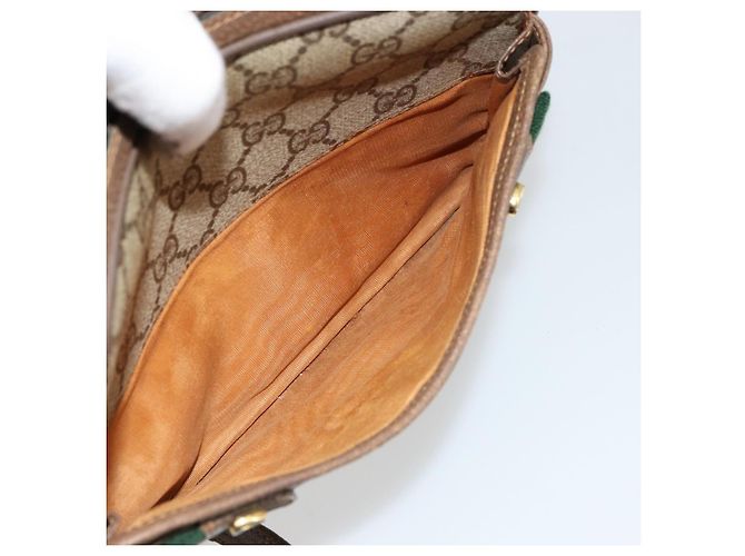 Borsa GUCCI GG Supreme Web Sherry Line in PVC Beige Oro 93 02 049 Auth 178321 D'oro - vista 11