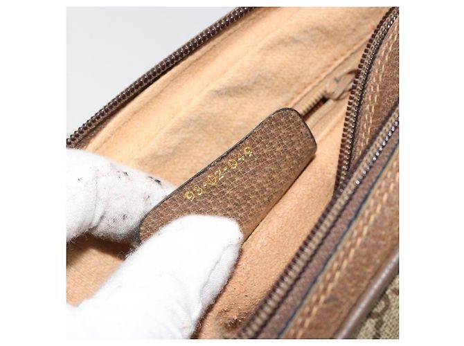 Borsa GUCCI GG Supreme Web Sherry Line in PVC Beige Oro 93 02 049 Auth 178321 D'oro - vista 12
