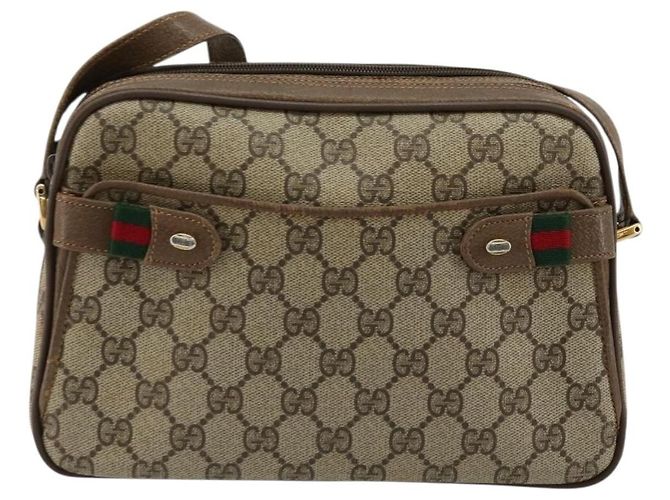 Borsa GUCCI GG Supreme Web Sherry Line in PVC Beige Oro 93 02 049 Auth 178321 D'oro - vista 13