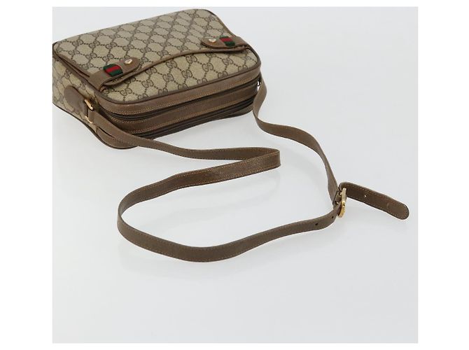 Borsa GUCCI GG Supreme Web Sherry Line in PVC Beige Oro 93 02 049 Auth 178321 D'oro - vista 7