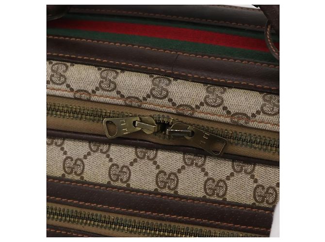 GUCCI GG Supreme Web Sherry Line Trunk PVC Beige Oro Rosso Auth 180805 D'oro - vista 10