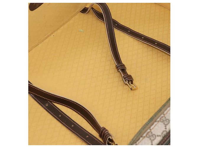 GUCCI GG Supreme Web Sherry Line Trunk PVC Beige Oro Rosso Auth 180805 D'oro - vista 11
