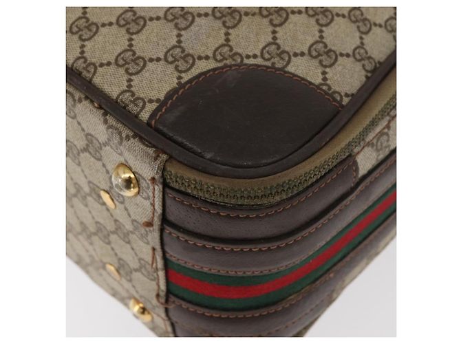 GUCCI GG Supreme Web Sherry Line Trunk PVC Beige Oro Rosso Auth 180805 D'oro - vista 16