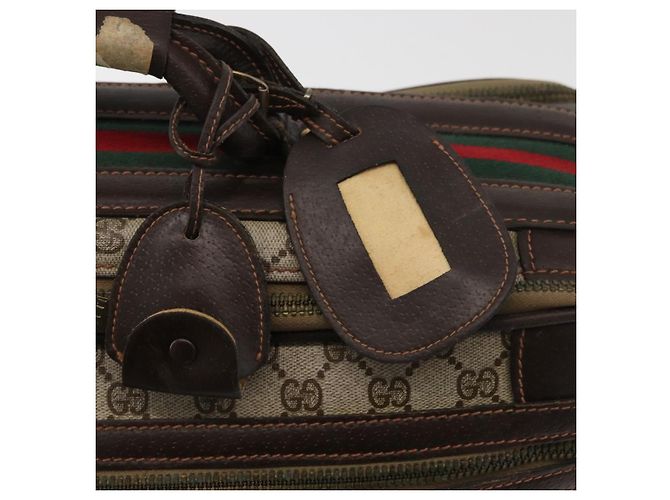 GUCCI GG Supreme Web Sherry Line Trunk PVC Beige Oro Rosso Auth 180805 D'oro - vista 17