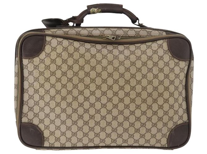 GUCCI GG Supreme Web Sherry Line Trunk PVC Beige Oro Rosso Auth 180805 D'oro - vista 2