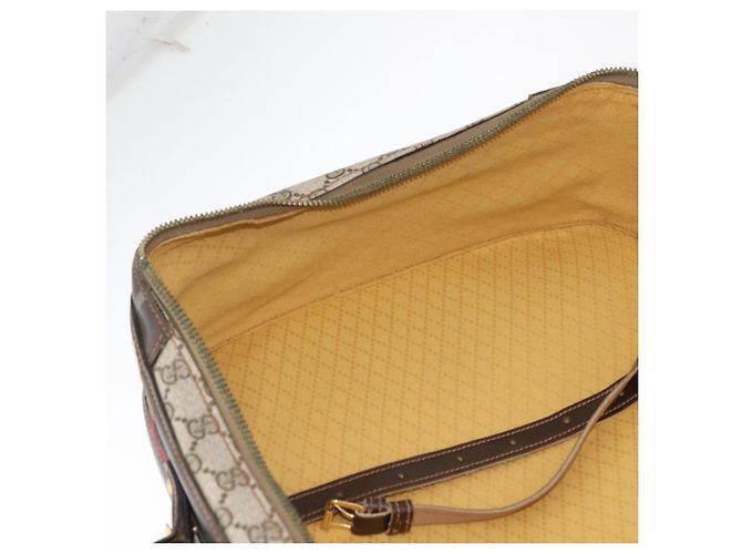 GUCCI GG Supreme Web Sherry Line Trunk PVC Beige Oro Rosso Auth 180805 D'oro - vista 22
