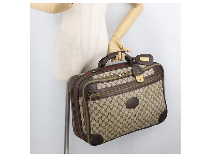 GUCCI GG Supreme Web Sherry Line Trunk PVC Beige Oro Rosso Auth 180805 D'oro - vista 30
