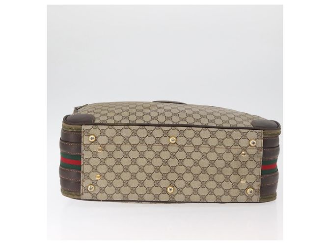 GUCCI GG Supreme Web Sherry Line Trunk PVC Beige Oro Rosso Auth 180805 D'oro - vista 5