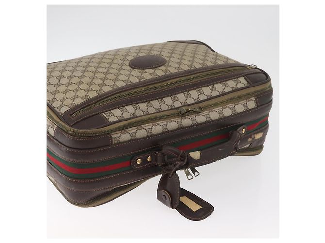 GUCCI GG Supreme Web Sherry Line Trunk PVC Beige Oro Rosso Auth 180805 D'oro - vista 6
