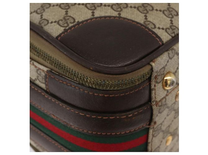 GUCCI GG Supreme Web Sherry Line Trunk PVC Beige Oro Rosso Auth 180805 D'oro - vista 9