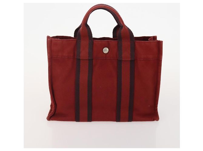 Hermès Borsa Fourre Tout HERMES Cotton 3 Set White Gray Red Auth BA12676 Marrone Bianco Rosso - vista 10