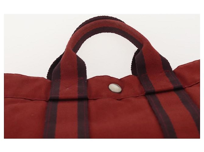 Hermès Borsa Fourre Tout HERMES Cotton 3 Set White Gray Red Auth BA12676 Marrone Bianco Rosso - vista 13