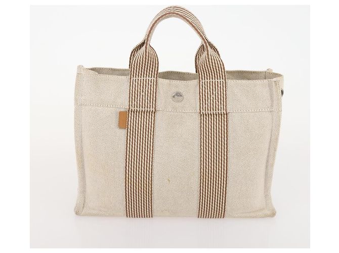 Hermès Borsa Fourre Tout HERMES Cotton 3 Set White Gray Red Auth BA12676 Marrone Bianco Rosso - vista 17