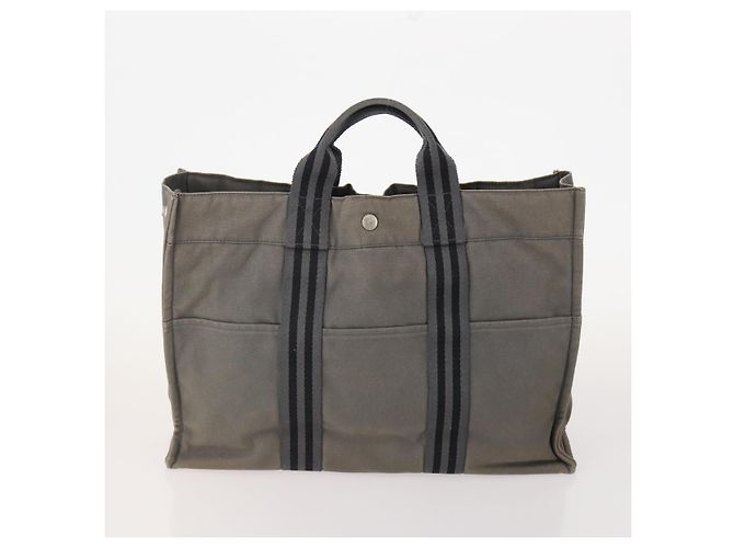 Hermès Borsa Fourre Tout HERMES Cotton 3 Set White Gray Red Auth BA12676 Marrone Bianco Rosso - vista 2