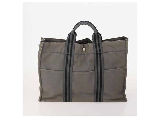 Hermès Borsa Fourre Tout HERMES Cotton 3 Set White Gray Red Auth BA12676 Marrone Bianco Rosso - vista 3