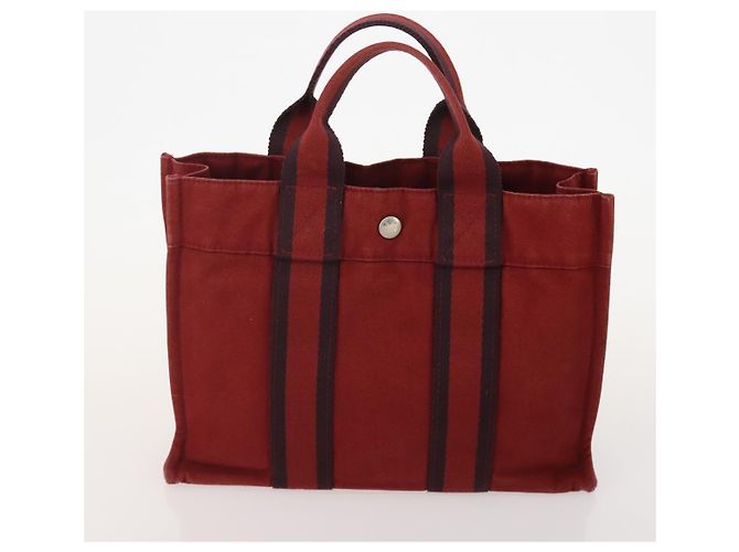 Hermès Borsa Fourre Tout HERMES Cotton 3 Set White Gray Red Auth BA12676 Marrone Bianco Rosso - vista 9