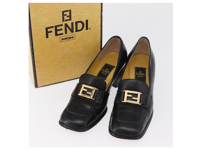 Mocassini FENDI in pelle 36 1/2 Nero Auth 179329 - vista 36