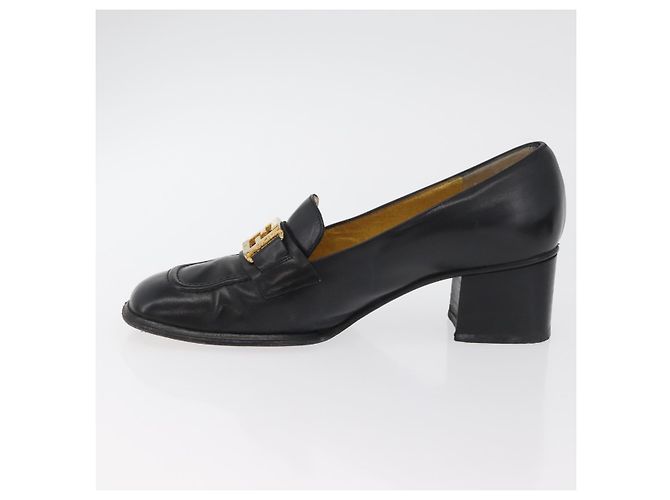 Mocassini FENDI in pelle 36 1/2 Nero Auth 179329 - vista 5