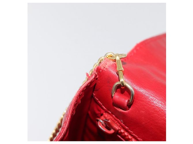 Céline Borsa a Spalla con Catena CELINE in Pelle 2way Rosso Oro Auth BA13005 D'oro - vista 11