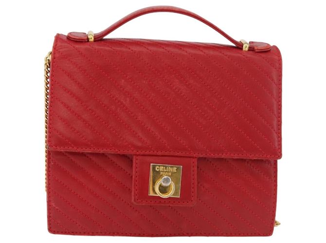 Céline Borsa a Spalla con Catena CELINE in Pelle 2way Rosso Oro Auth BA13005 D'oro - vista 13