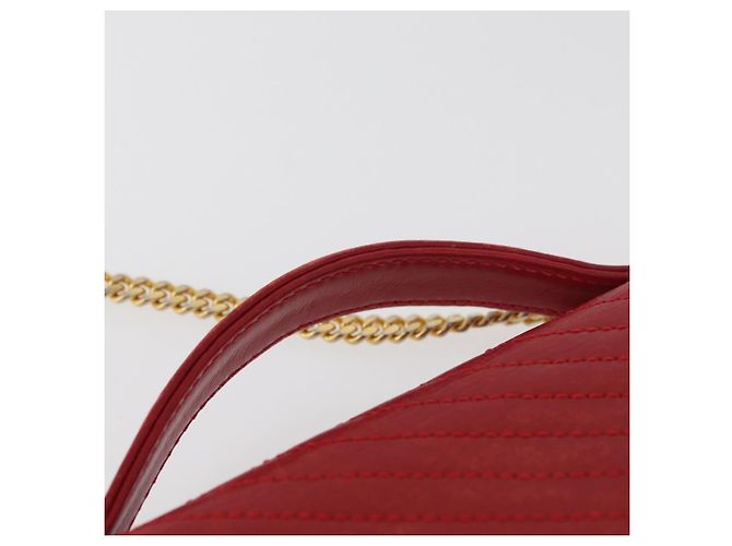 Céline Borsa a Spalla con Catena CELINE in Pelle 2way Rosso Oro Auth BA13005 D'oro - vista 14