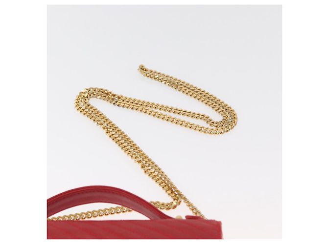 Céline Borsa a Spalla con Catena CELINE in Pelle 2way Rosso Oro Auth BA13005 D'oro - vista 15